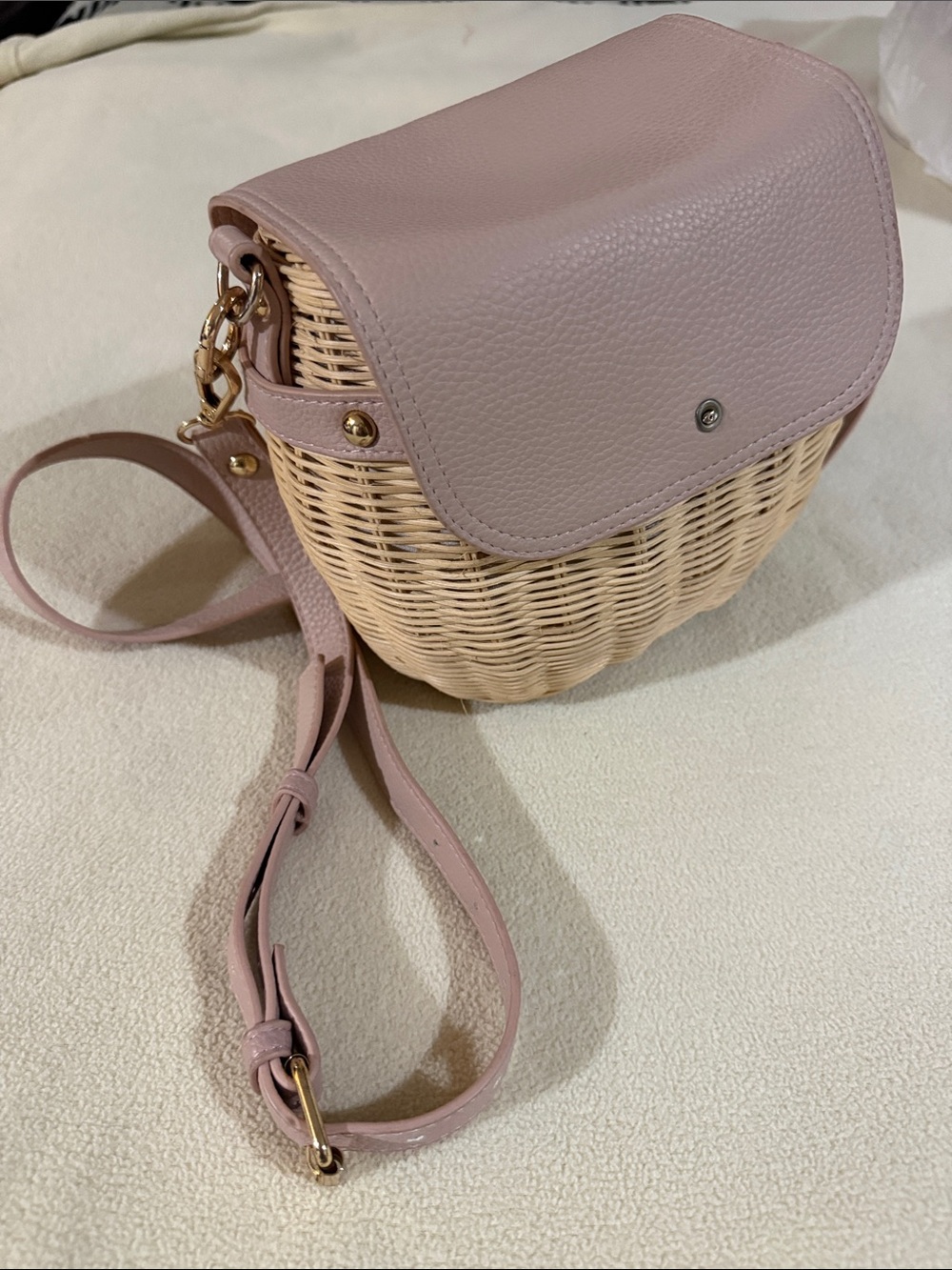 Tommy Bahama Blush Pink Leather-Flap Wicker rattan woven Crossbody